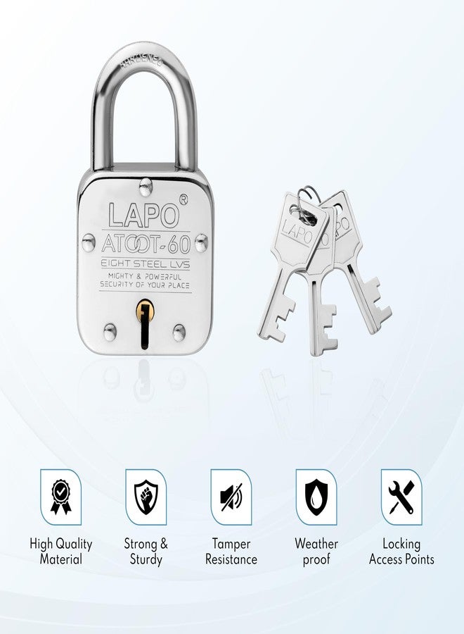 LAPO Premium 60mm High-Security Padlock with 3 Keys for Main Door, Shops, Offices, Warehouse & Tool Boxes, Durable 8 Levers Mechanism, Hard Steel Shackle,3 Years Warranty (Pack of 1) - Image 3